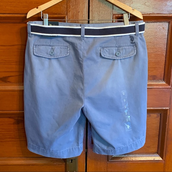 Belted Flat Front Blue Shorts - Picture 2 of 4